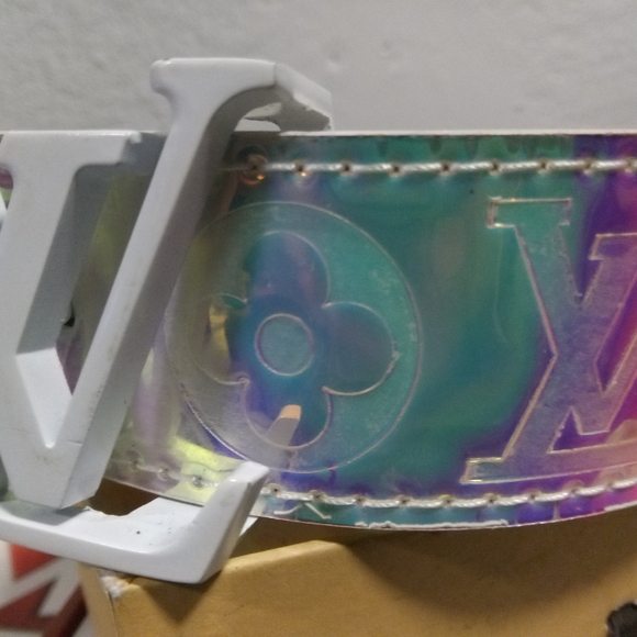 Louis Vuitton Blue Iridescent Belt with White Logo - Picture 1 of 3